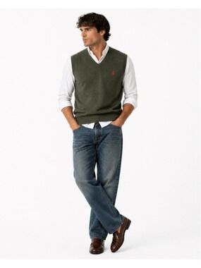 Polo Ralph Lauren Men’s XXL Khaki Olive Army Green Pima Cotton Knit Sweater Vest